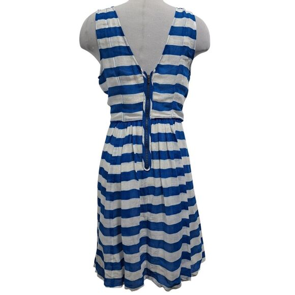 Plenty By Tracy Reese Linen Blend Sheer Bold Stripes Frock Dress In Skydriver S8 - Picture 3 of 14
